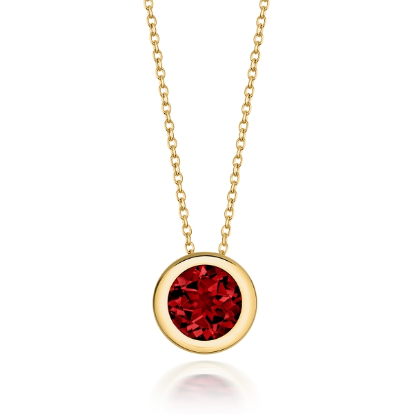 18ct Yellow Gold Round Garnet Necklace with 18" Chain