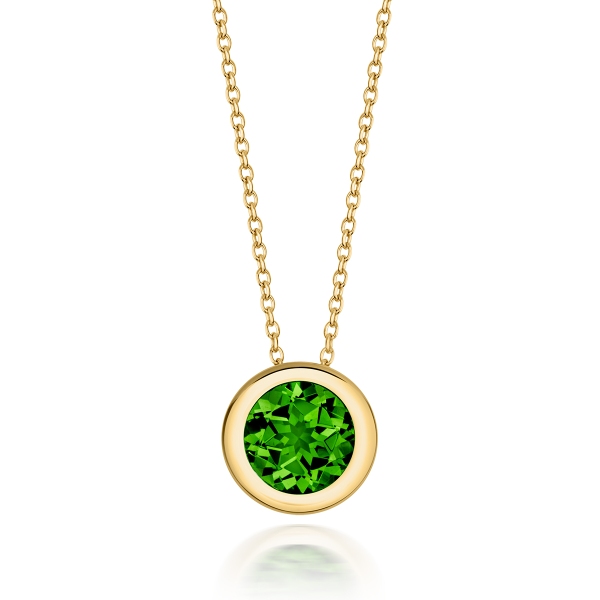18ct Yellow Gold Round Peridot Necklace with 18" Chain
