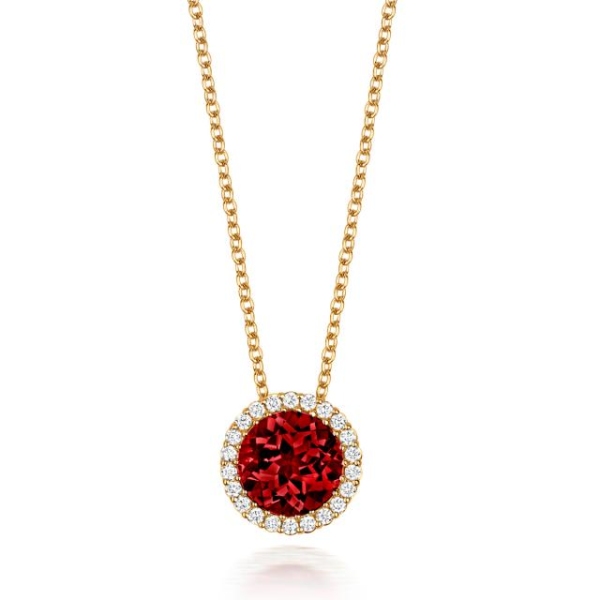 18ct Yellow Gold Round Garnet and Diamond Necklace