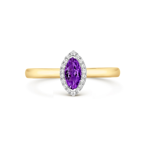 18ct Yellow Gold Marquis Amethyst and Diamond Cluster Ring