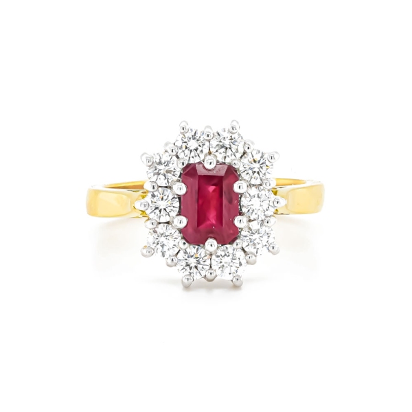 18ct Yellow and White Rectangular Ruby and Diamond Cluster Ring