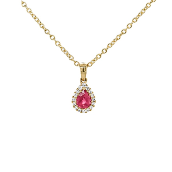 18ct Yellow Gold Ruby and Diamond Pear Shaped Cluster Pendant
