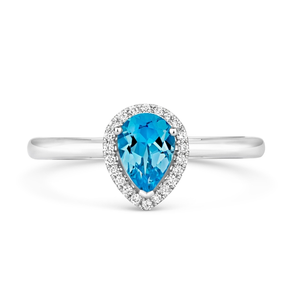 18ct White Gold Pear Shaped Blue Topaz and Diamond Cluster Ring