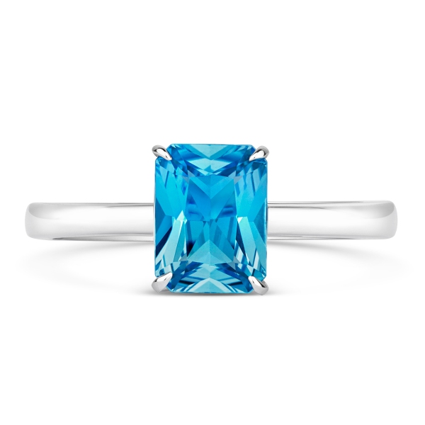 18ct White Gold Single Blue Topaz Emerald Cut Ring