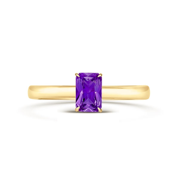 18ct Yellow Gold Single Amethyst Claw Set Ring