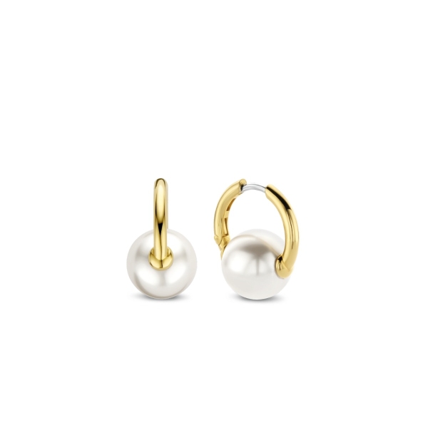 Ti Sento Silver with Gold Plated Pearl Hoop Earrings 7850PW