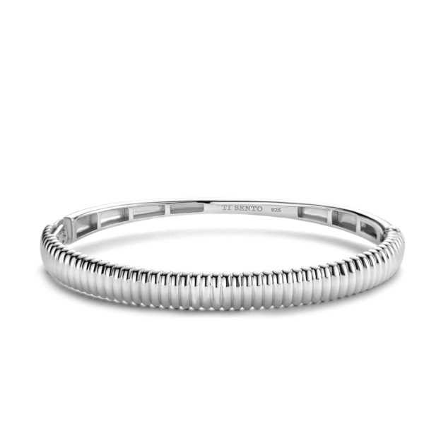 Ti Sento Silver 7mm Wide Lined Patterned Bangle 2957SI