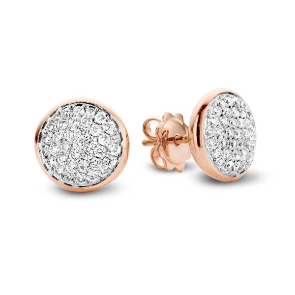 Tirisi 18ct Rose Gold Diamond Pave Circle Stud Earrings .67ct
