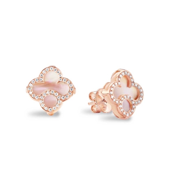 Tirisi 18ct Rose Gold Mother of Pearl and Diamond Clover Earrings