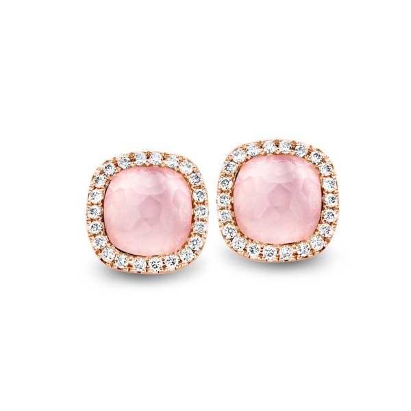 Tirisi 18ct Rose Gold Pink Quartz and Diamond Cluster Stud Earrings