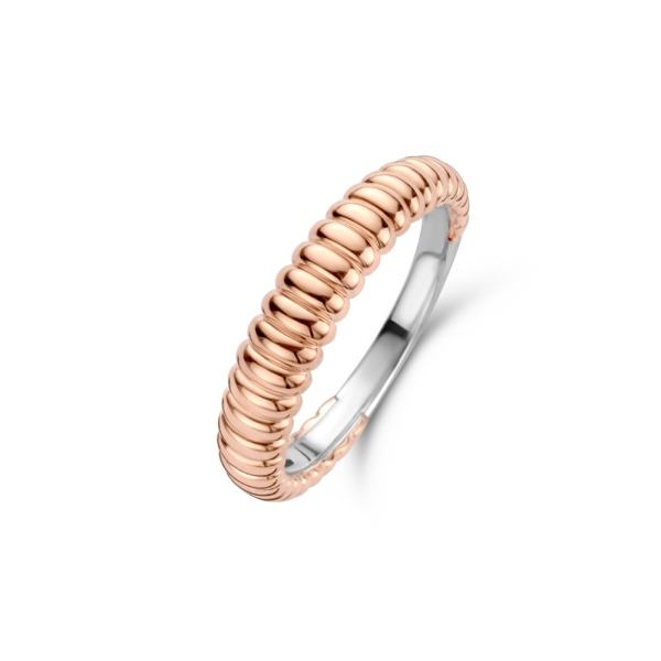Tisento Silver & Rose Gold Plate Lined Patterned Ring - 12218SR/54