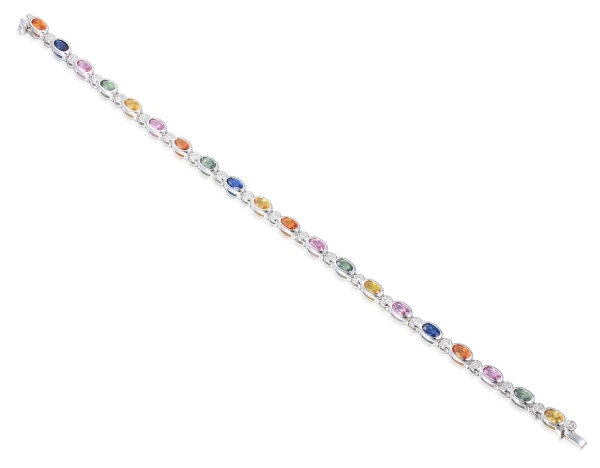 18ct White Gold Oval Multi Coloured Sapphire and Diamond Bracelet