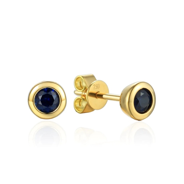 18ct Yellow Gold Round Sapphire Rub Over Stud Earrings 
