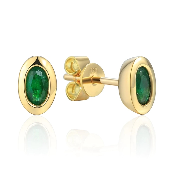 18ct Yellow Gold Oval Emerald Stud Earrings .47cts