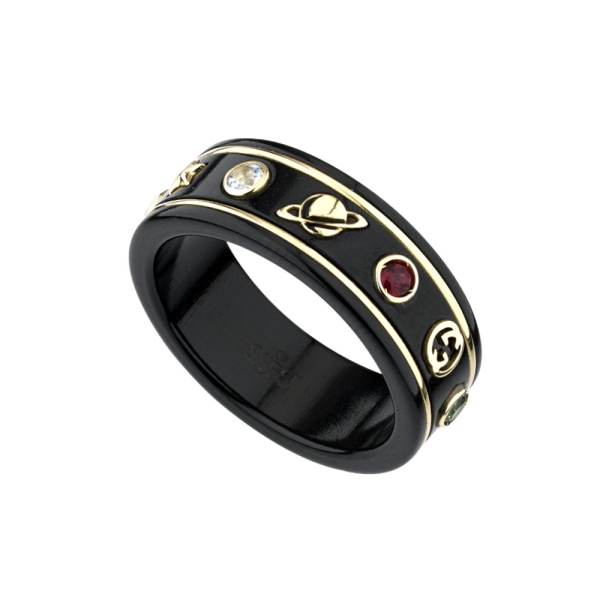 Gucci Icon Black Corundum Stone Set Ring YBC527095002