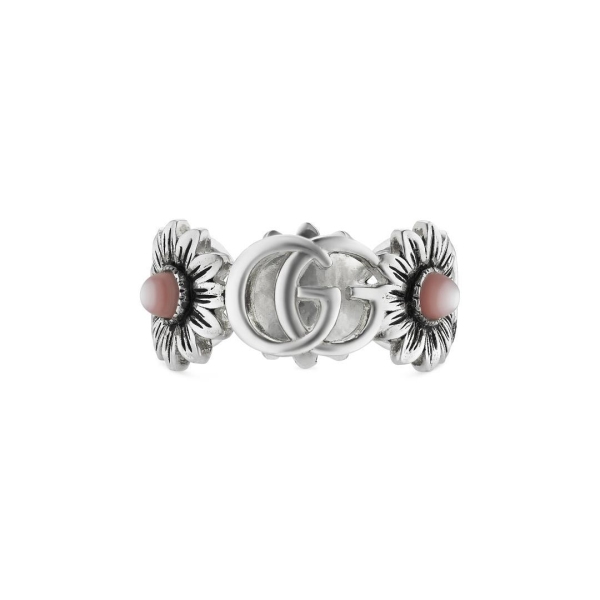 Gucci Silver GG Marmont Multi Stone Ring With Pink Mother Of Pearl YBC527394002012